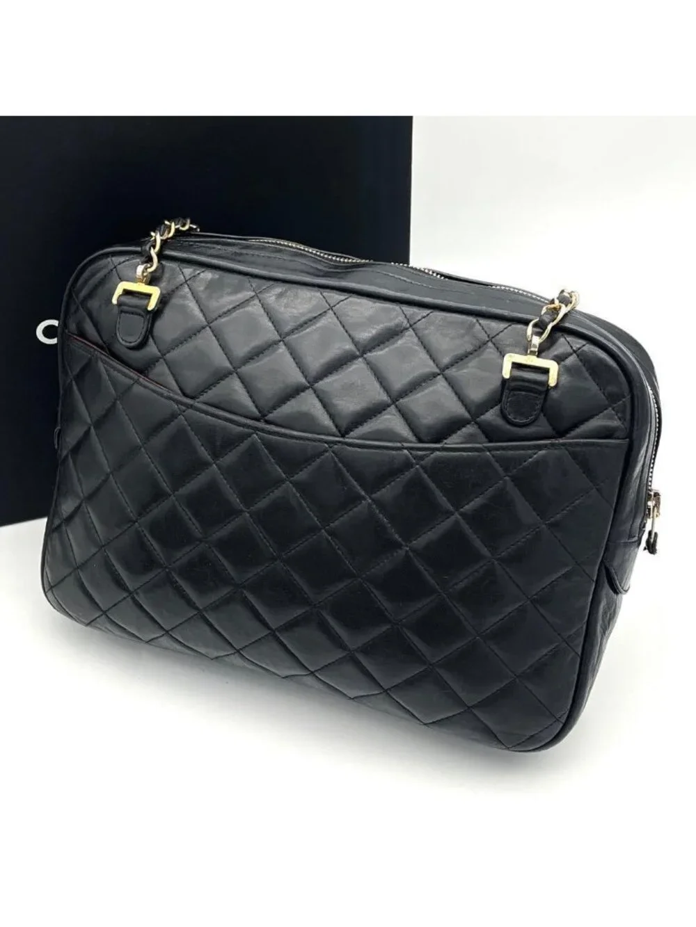 Chanel Chain Shoulder Bag Lambskin CC Logo Quilted Black